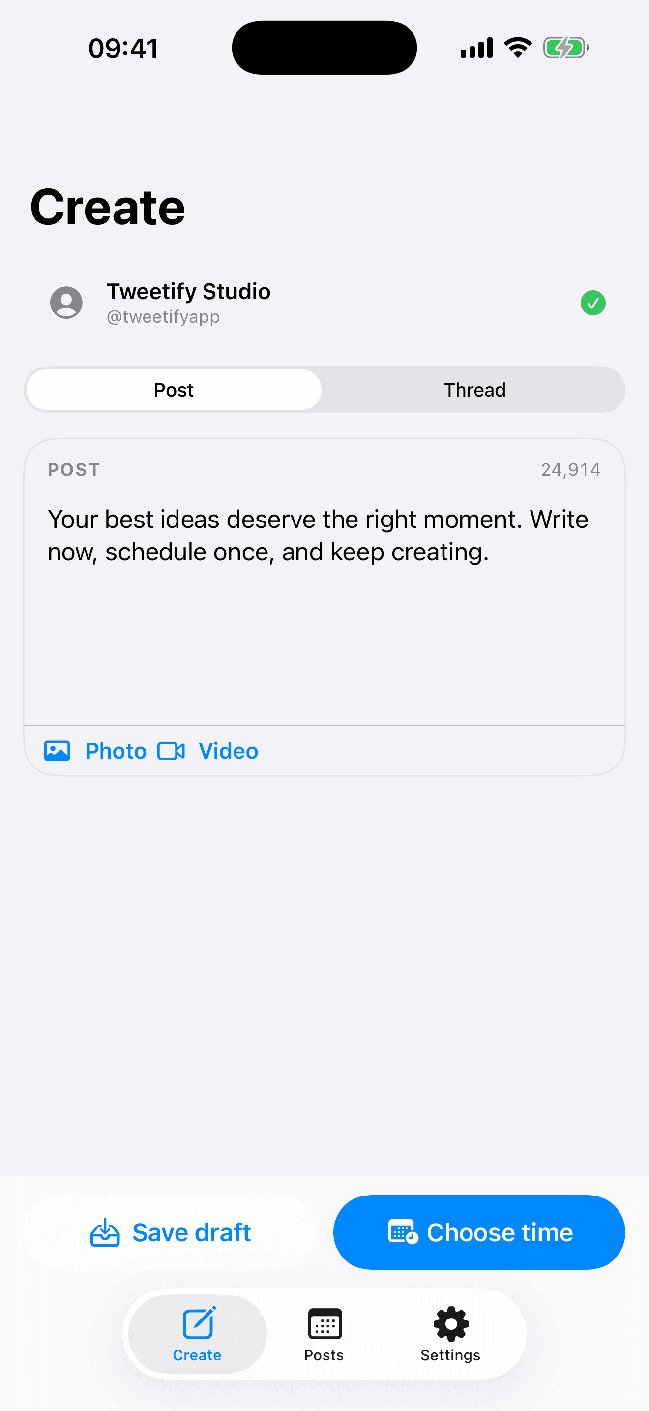 Tweetify compose screen for drafting an X post